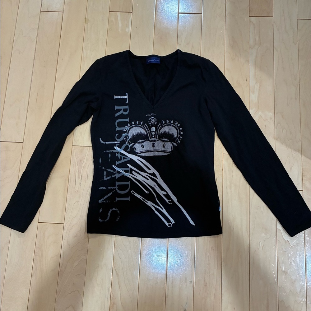 Trussardi Jeans Black Graphic Long Sleeve Top
